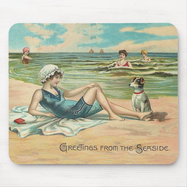 Viktorianisches Strandbadeanzug-Mädchen Mousepad (Vorne)