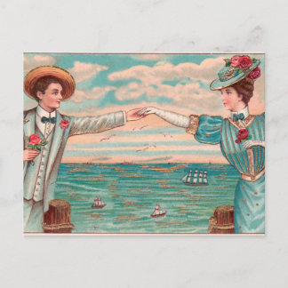 Viktorianisches Strandliebe-Hochzeitskleid Ozean P Postkarte