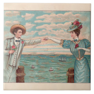 Viktorianisches Strandliebe-Kleid Hochzeits-Paar a Fliese