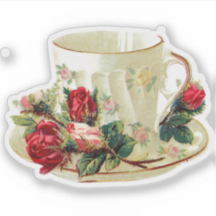 VIKTORIANISCHES TEACUP MIT ROSE CUSTOM CUT STICKER