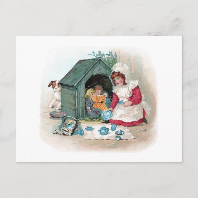 Viktorianisches Tee-Party im Doghouse Einladungspostkarte (Vorderseite)