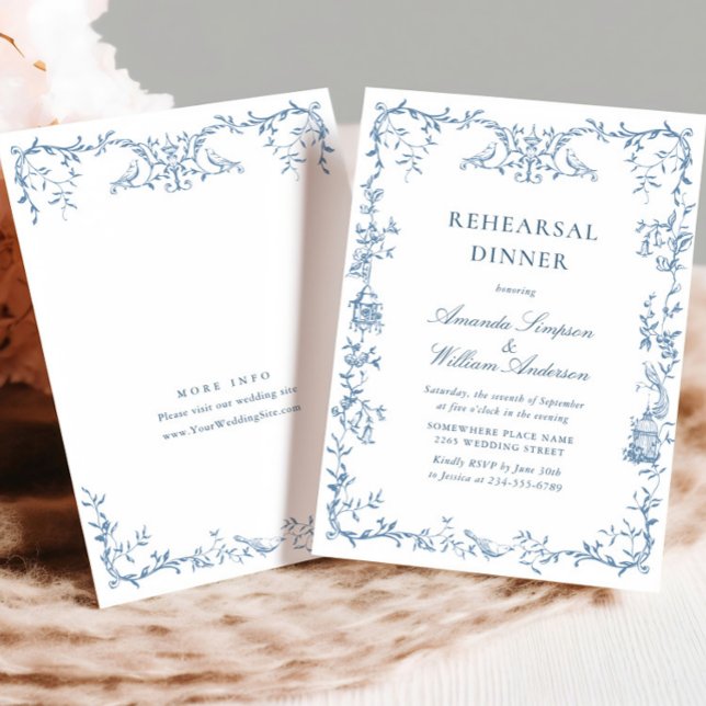 Viktorianisches Verziertes Blue Floral Probe Dinne Einladung (Von Creator hochgeladen)