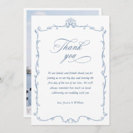 Viktorianisches Verziertes Blumendusty Blue Weddin Dankeskarte