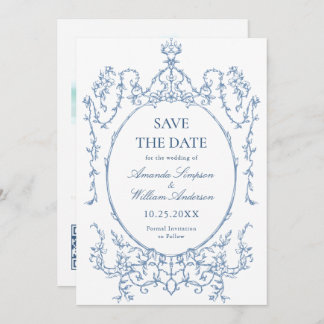 Viktorianisches Verziertes Blumendusty Blue Weddin Save The Date