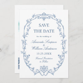 Viktorianisches Verziertes Blumendusty Blue Weddin Save The Date