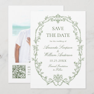 Viktorianisches Verziertes Blumenstuhl Grünes Hoch Save The Date