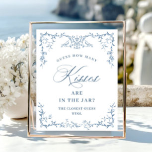 Viktorianisches Verziertes Dusty Blue Floral Braut Poster