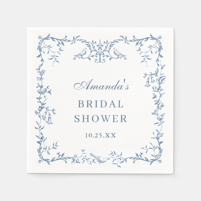 Viktorianisches Verziertes Dusty Blue Floral Braut Serviette (Vorderseite)