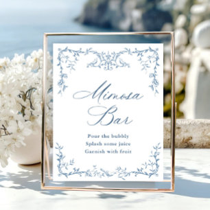 Viktorianisches verziertes florales staubblaues Mi Poster