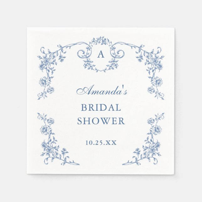 Viktorianisches Verziertes Grace Blue Floral Braut Serviette (Vorderseite)