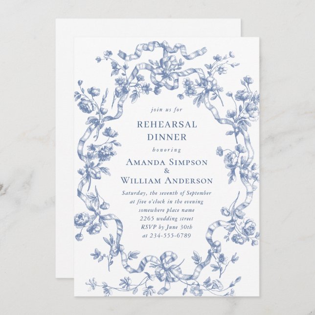 Viktorianisches Verziertes Grace Dusty Blue Probe  Einladung (Vorne/Hinten)