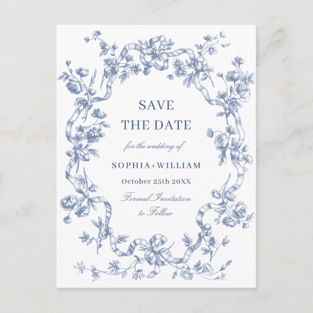 Viktorianisches Verziertes Grace Floral Blue Save  Postkarte (Vorderseite)