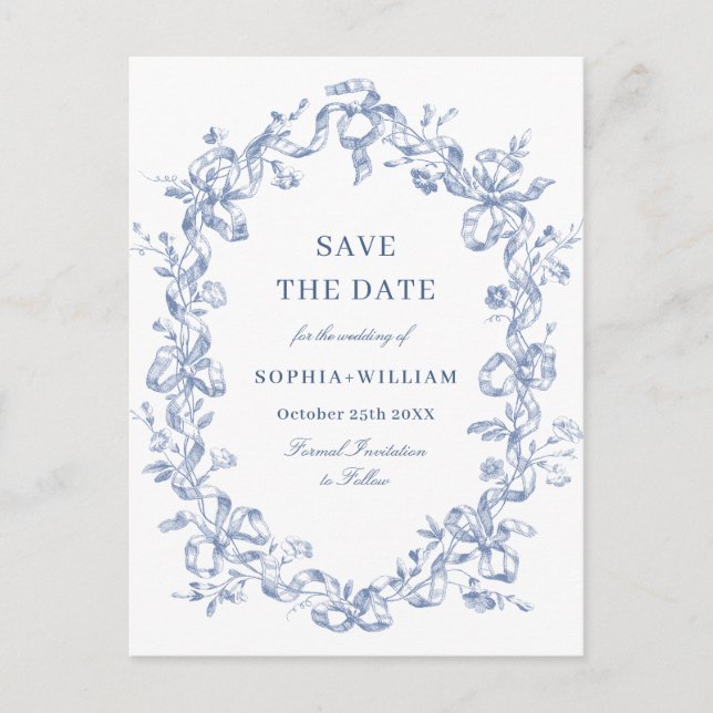 Viktorianisches Verziertes Grace Floral Blue Save  Postkarte (Vorderseite)