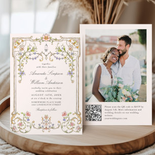 Viktorianisches Verziertes Grace Floral Frame Wedd Einladung
