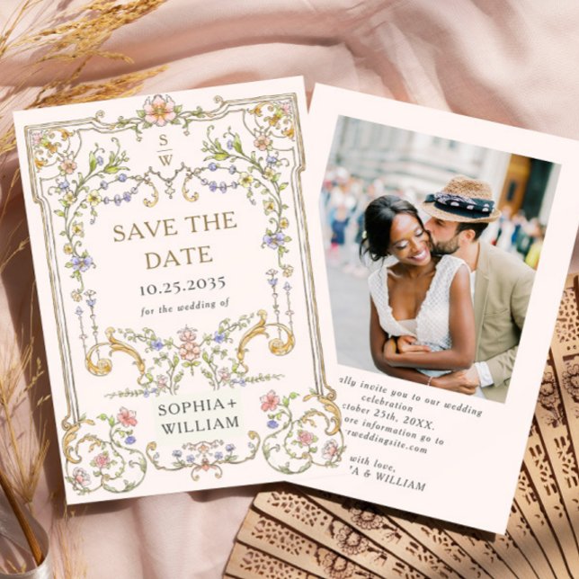 Viktorianisches Verziertes Grace Floral Frame Wedd Save The Date (Von Creator hochgeladen)