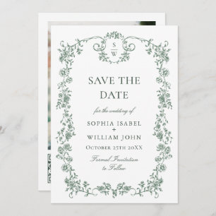 Viktorianisches Verziertes Grace Floral Sage QR Co Save The Date