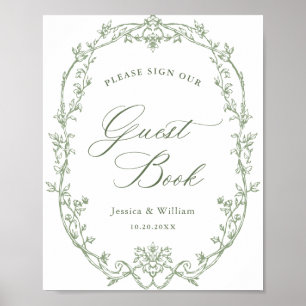 Viktorianisches Verziertes Sage Green Gästebuch Ho