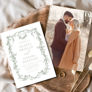 Viktorianisches Vintage-Französisches Foto Salbei Einladung
