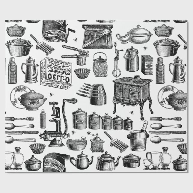 viktorianisches Vintages antikes Küchengeschirr Geschenkpapier (Flach)