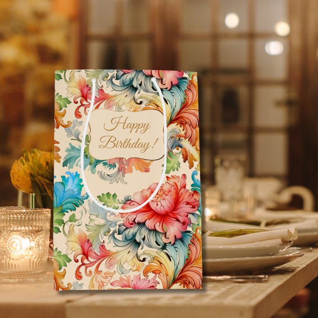 Viktorianisches Vintages Blumenmuster Glückwunsch  Mittlere Geschenktüte (Von Creator hochgeladen)