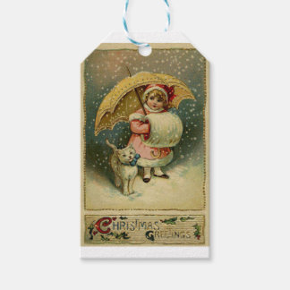 Viktorianisches Vintages Retro Kind und Katze Weih Geschenkanhänger