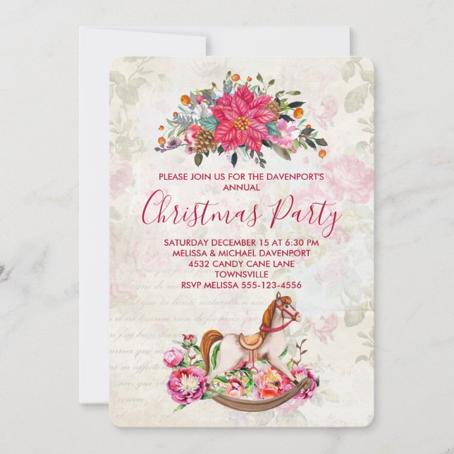 Viktorianisches Vintages Rocking Horse Weihnachts- Einladung (Vorderseite)