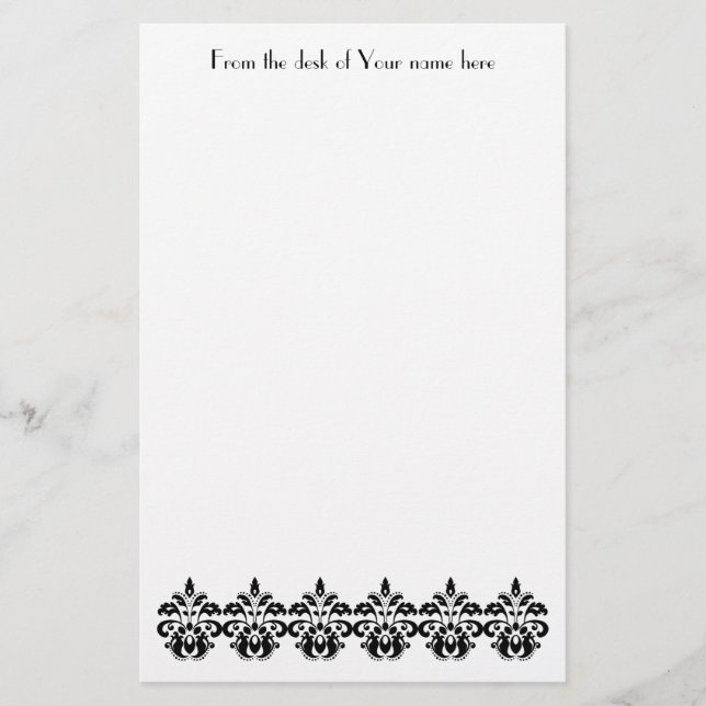 Viktorianisches Vintages Schwarzdamastmuster Briefpapier (Vorderseite)