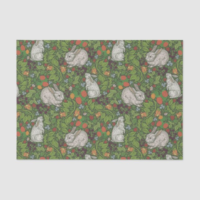 Viktorianisches Vintages Weißes Kaninchen im Garte Seidenpapier (Vorderseite)
