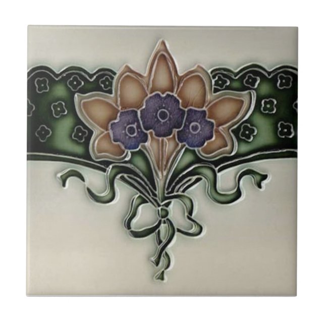 Viktorianisches Violett Bouquet Border Tile Repro Fliese (Vorderseite)