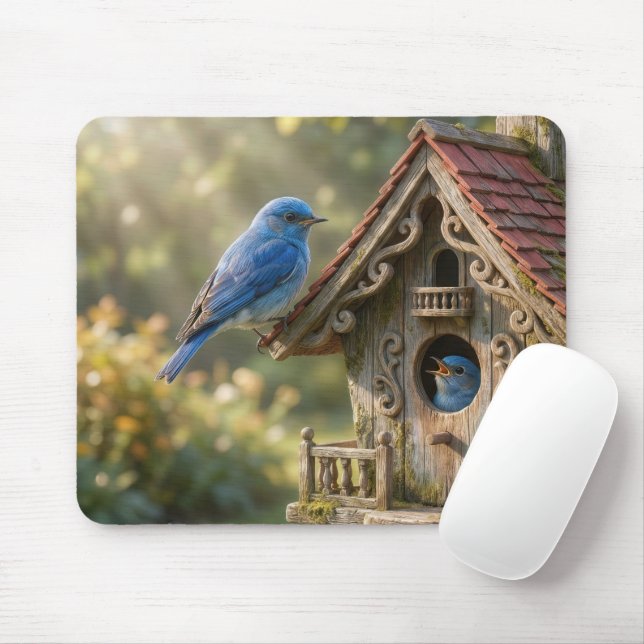 Viktorianisches Vogelhaus mit Blaumeisen Mousepad (Mit Mouse)