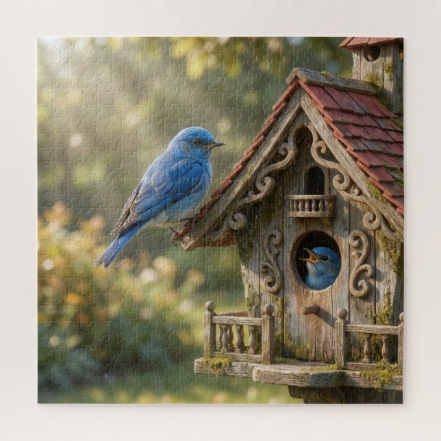 Viktorianisches Vogelhaus mit Blaumeisen Puzzle (Vertikal)