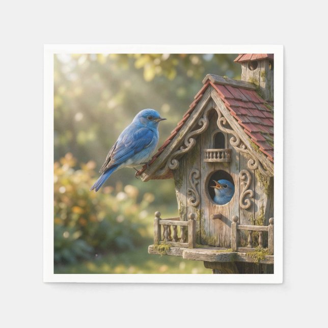 Viktorianisches Vogelhaus mit Blaumeisen Serviette (Vorderseite)