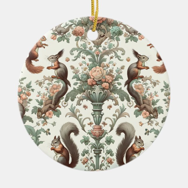 Viktorianisches Wald Eichhörnchen Tapestry Keramik Ornament (Vorne)