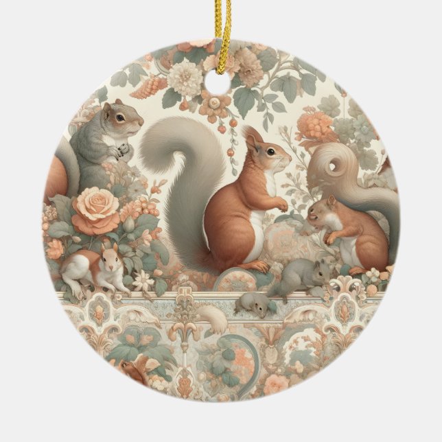 Viktorianisches Wald Eichhörnchen Tapestry Keramik Ornament (Vorne)
