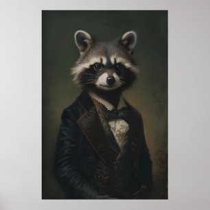 Viktorianisches Waschbär-Portrait, Gothic Art Prin Poster