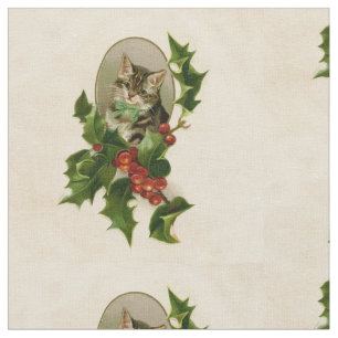 Viktorianisches Weihnachts-Kätzchen in Holly Antik Stoff