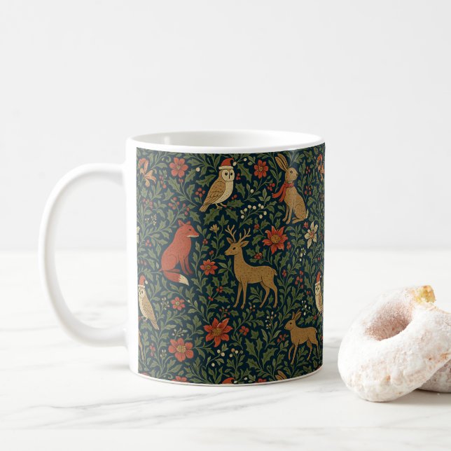 Viktorianisches Weihnachts-Tier & Botanik  Kaffeetasse (Mit Donut)