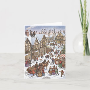 Viktorianisches Weihnachtsdorf Vintage-Wintermarkt Feiertagskarte
