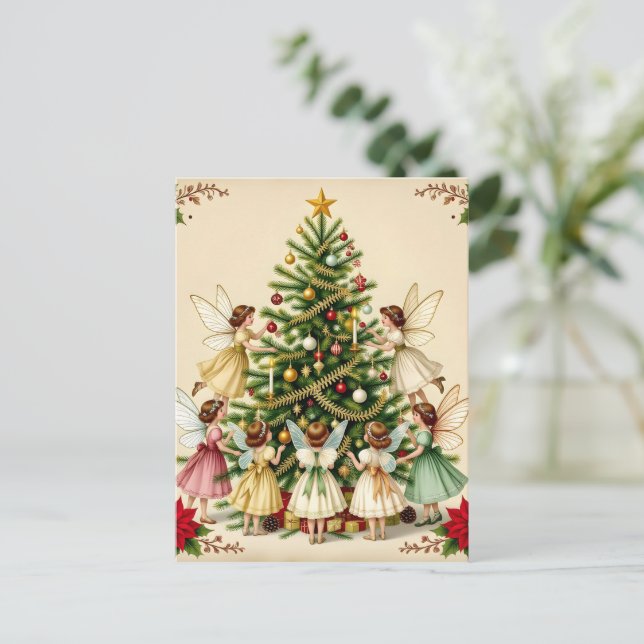 Viktorianisches Weihnachtsfeen-Treffen Postkarte (Stehend Vorderseite)