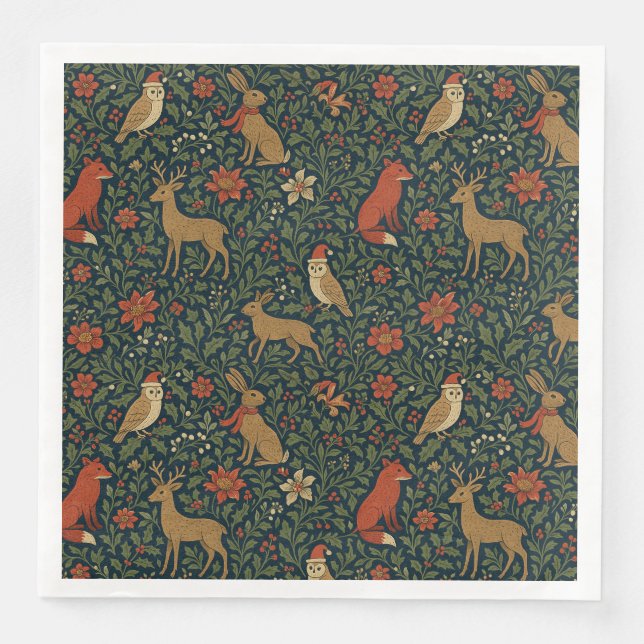 Viktorianisches Weihnachtstier und Botanisch Serviette (Vorderseite)