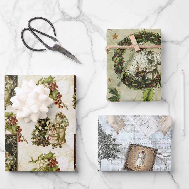 Viktorianisches WeihnachtsTrio Geschenkpapier Set (Vorderseite)
