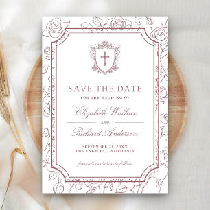 Viktorianisches Weiß und Staubige Rose Katholische Save The Date