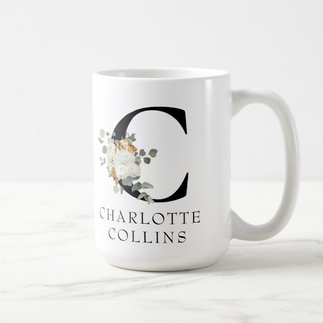 Viktorianisches weißes florales Monogramm C mit Na Kaffeetasse (Rechts)