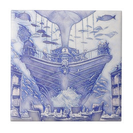 Viktorianisches Zeitalter Fantasy Sea Tiles Blau u Fliese