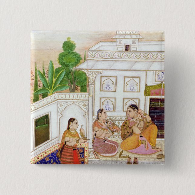 Vilaval Ragini: Frau an ihrer Toilette Button (Vorderseite)