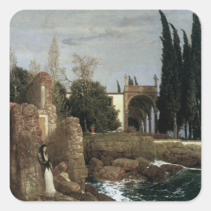 Villa am Meer by Arnold Bocklin, Symbolische Kunst Quadratischer Aufkleber