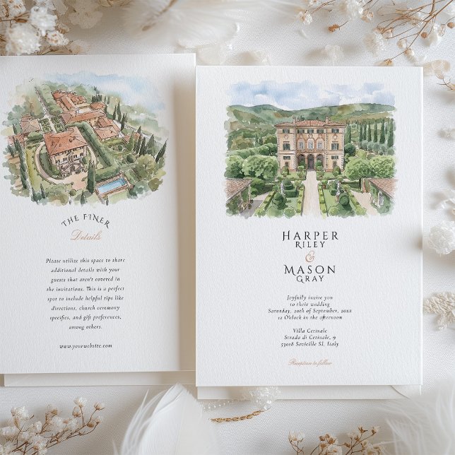 Villa Cetinale Tuscany Watercolor Wedding Einladung (Von Creator hochgeladen)