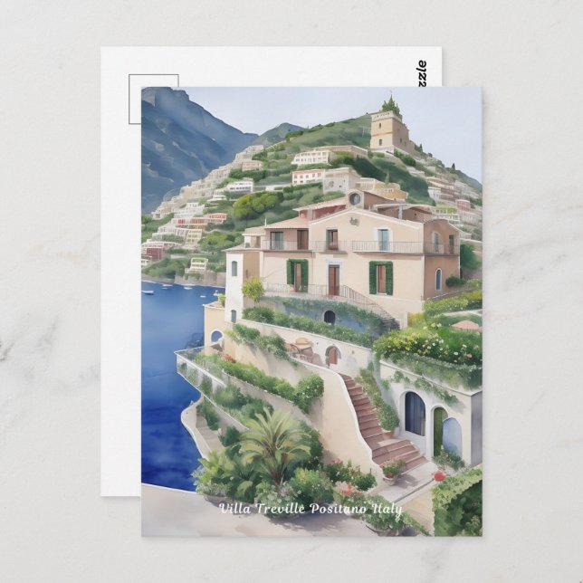 Villa Treville Positano Italien Exklusive Kunst Postkarte (Vorne/Hinten)