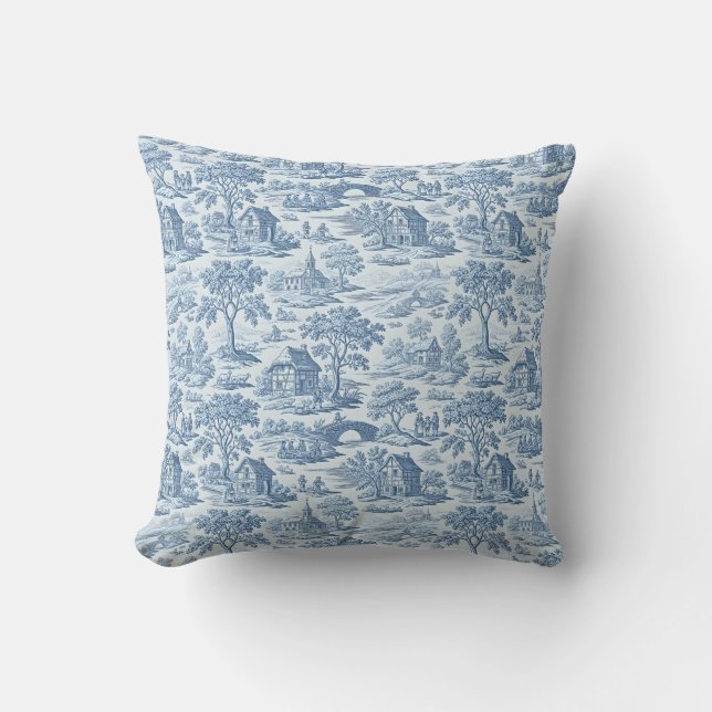 Village Blue Toile Kissen (Vorderseite)