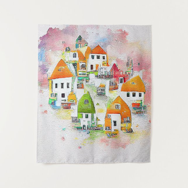 Village House Landschaft Landschaft Natur Wasserfa Wandteppich (Vorderseite)